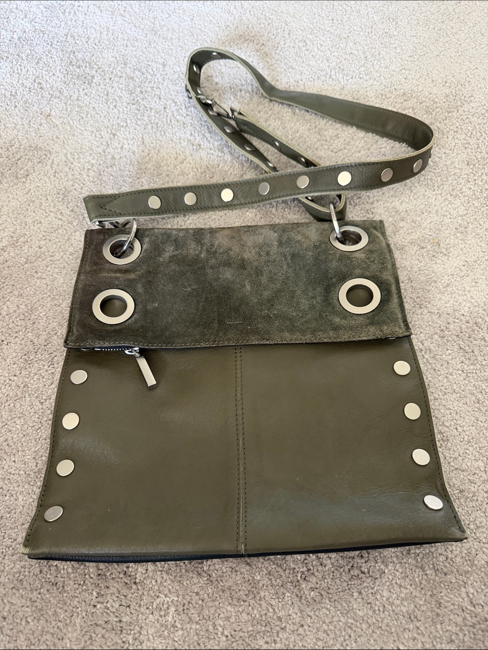Olive Green Studded Crossbody Bag